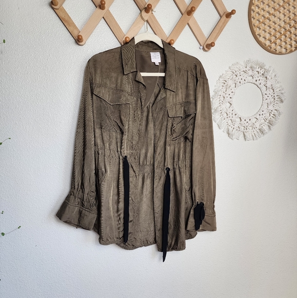 Cinq a Sept Mathieu Twill Jacket Women's S Olive Green Drawstring Waist … - Picture 2 of 11